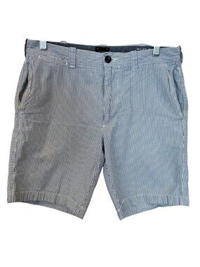 J.Crew Mens 9” Seersucker Shorts Blue White Stripe Size 31 Stretch Cotton Preppy